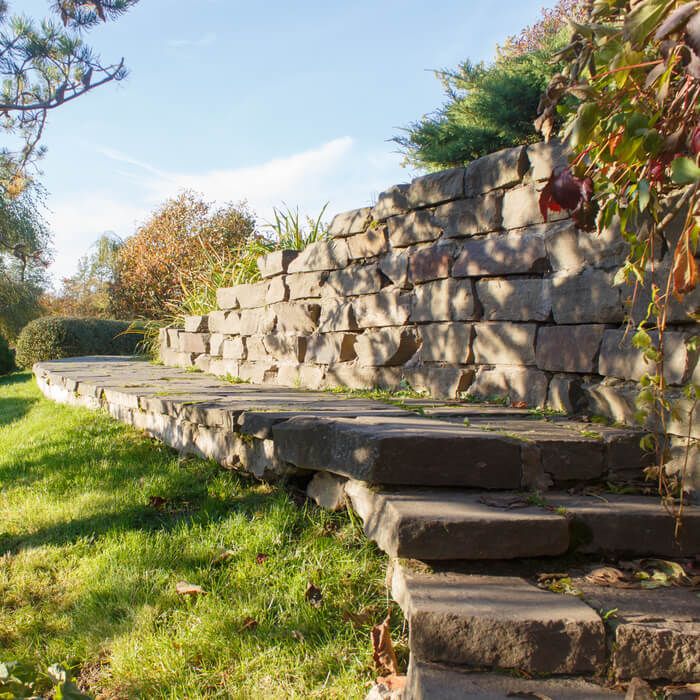 stone stairs and retaining wall