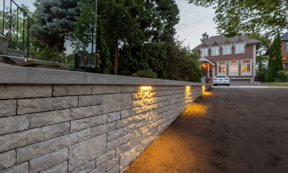 retaining wall glass railings lighting